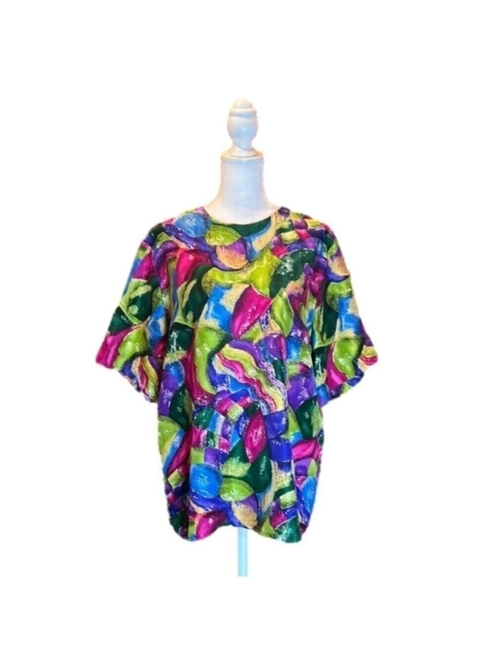 PAT ARGENTI Vintage Vibrant 100% Silk
Short Sleeve Blouse Size L